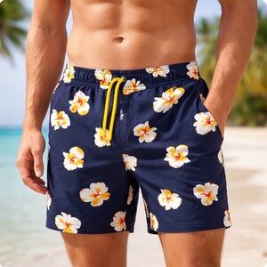 J.Crew Flex Swim Trunks Navy Floral Print Men’s Size S Preppy Classic Vacation